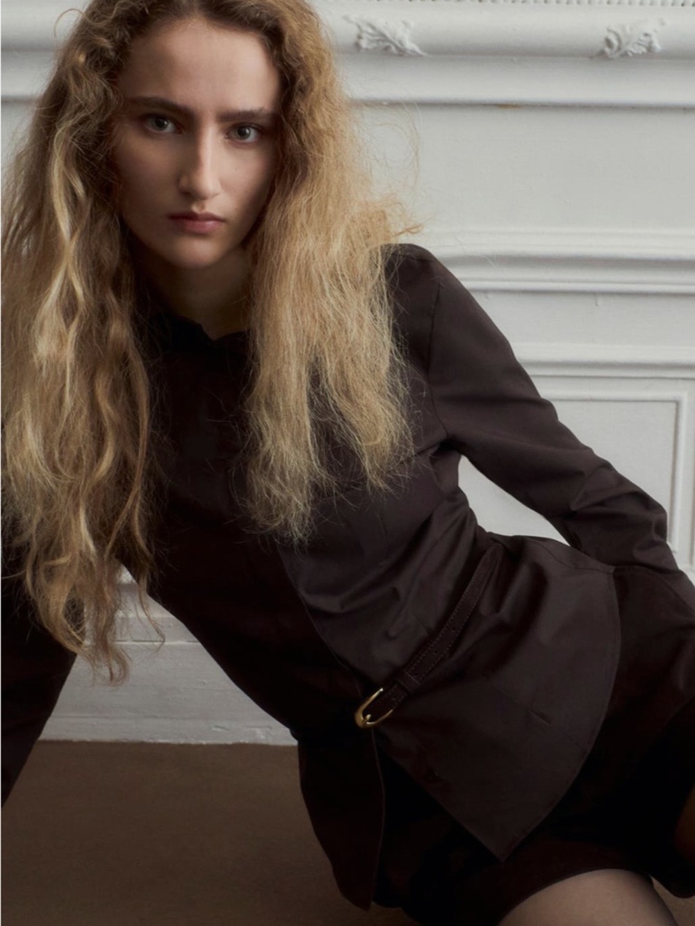 NWOT Zara Brown Button-Down Shirt Cinched With Waist